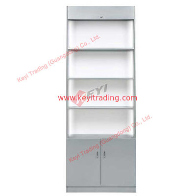 Estante de exhibición de tiendas minoristas de color blanco con luz LED MDF cabina comercial de madera diseño OEM con tamaño pantalla de perfume cosmético