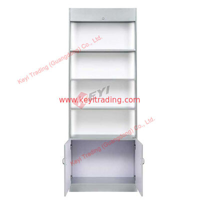 Estante de exhibición de tiendas minoristas de color blanco con luz LED MDF cabina comercial de madera diseño OEM con tamaño pantalla de perfume cosmético