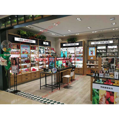 Soporte de exhibición de pared para cosméticos personalizado, escaparate para centro comercial, muebles para tienda de perfumes, vitrina cosmética