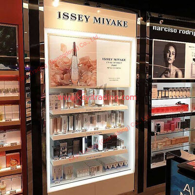 Soporte de exhibición de pared para cosméticos personalizado, escaparate para centro comercial, muebles para tienda de perfumes, vitrina cosmética