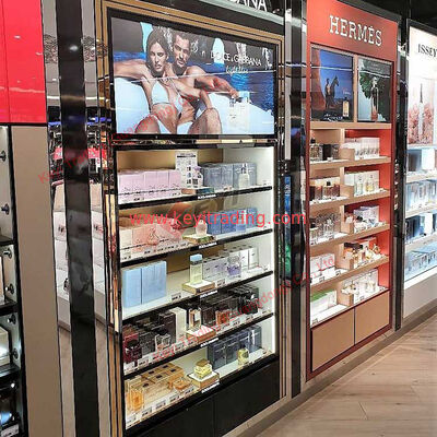 Soporte de exhibición de pared para cosméticos personalizado, escaparate para centro comercial, muebles para tienda de perfumes, vitrina cosmética