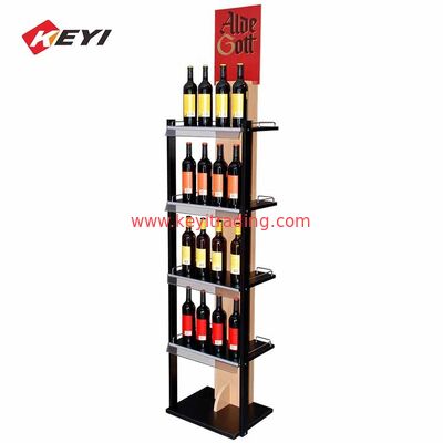 Estante de exhibición de botellas de vino de madera en el piso de la tienda minorista de bebidas a medida
