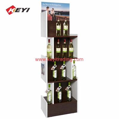 Estante de exhibición de botellas de vino de madera en el piso de la tienda minorista de bebidas a medida