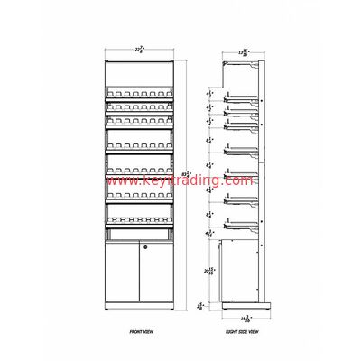Floor Standing Adjustable Metal Shelves Cigarette Display Rack with Storage Cabinet