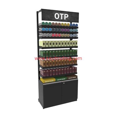 Supermarket Metal Shelves Smoke Shop Tobacco Cigarette Display Stand With Storage Cabinet