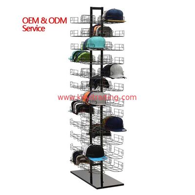 Estante de exhibición echado a un lado doble libre del sombrero del piso de los estantes de la gorra de béisbol del alambre de metal