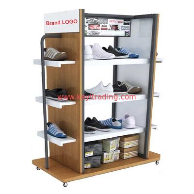 Custom Logo Modern Fashion Metal Frame And Wood Shoes Display Rack