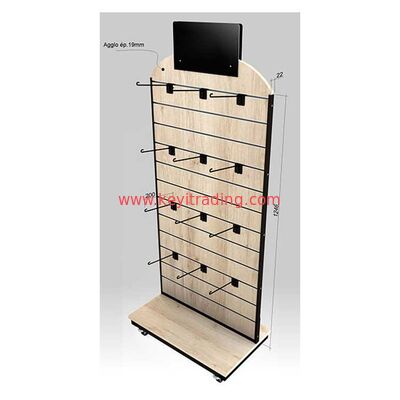 Cree la exhibición de madera para requisitos particulares de Slatwall del piso del soporte de exhibición del calcetín de la tienda al por menor