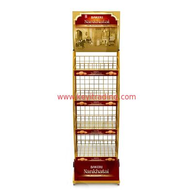 Display de piso de metal para rack de bocadillos OEM POP - 4 estanterías de alambre, 2 caster