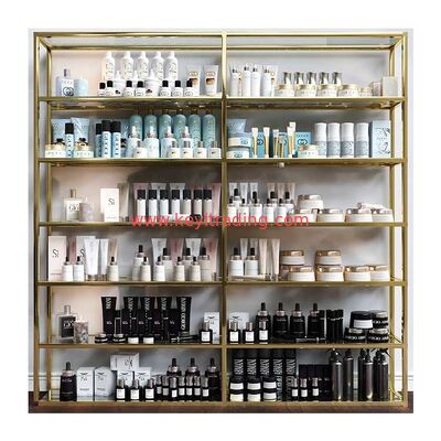Boutique Makeup Store Gold Shelve Floor Stand Cosmetics Display
