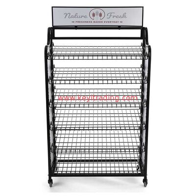 Black Powder Coating 6 Tier Wire Shelves Retail Bread Display Rack