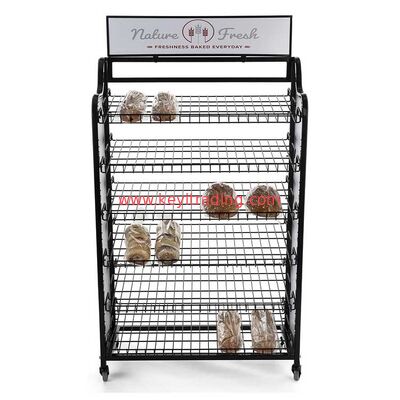 Black Powder Coating 6 Tier Wire Shelves Retail Bread Display Rack