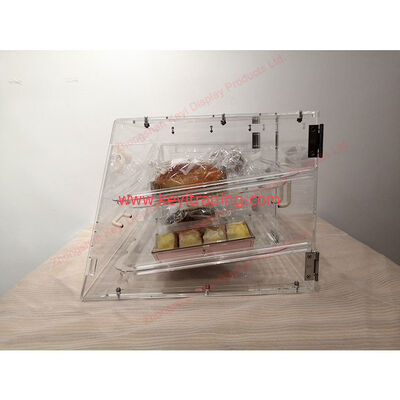 Vitrina de acrílico transparente para encimera de panadería, 2 bandejas y puerta de succión magnética