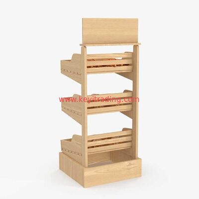 Bakery 3 Tier Wooden Shelves Floor Standing Bread Dispaly Rack