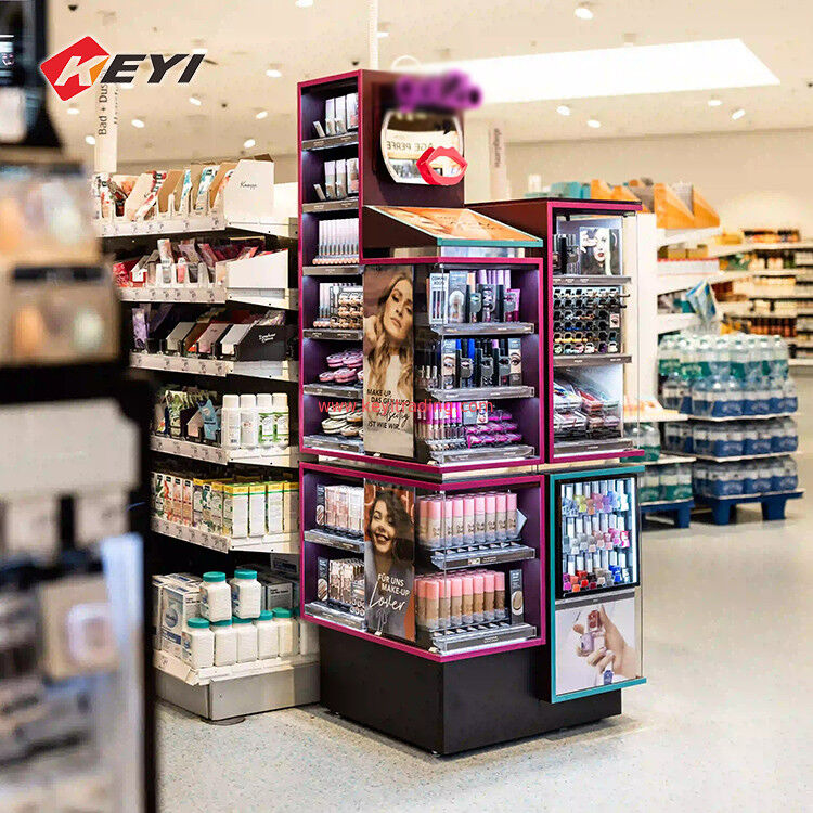 Soporte de exhibición de cosméticos de lujo, vitrina de maquillaje cosmético, mostrador de exhibición de productos de salón de belleza para tienda de cosméticos