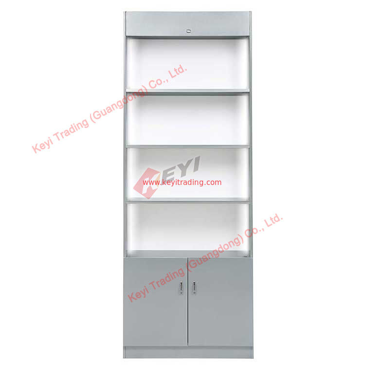 Estante de exhibición de tiendas minoristas de color blanco con luz LED MDF cabina comercial de madera diseño OEM con tamaño pantalla de perfume cosmético