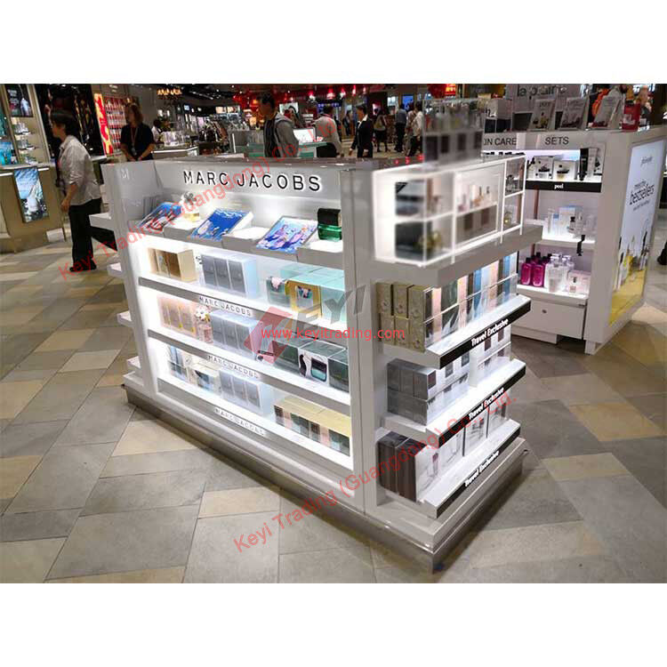 tienda de venta al por menor pantalla de madera estanterías góndola para equipos de supermercado personalizados salón de belleza estudio de exhibición cosmética