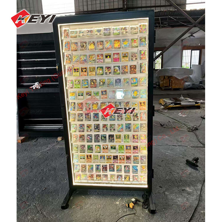 Marco de metal personalizado Tarjetas PSA TCG Diseño de exhibición Estuche para tarjetas de juego de acrílico coleccionable Escaparate de tarjetas comerciales deportivas con luces LED