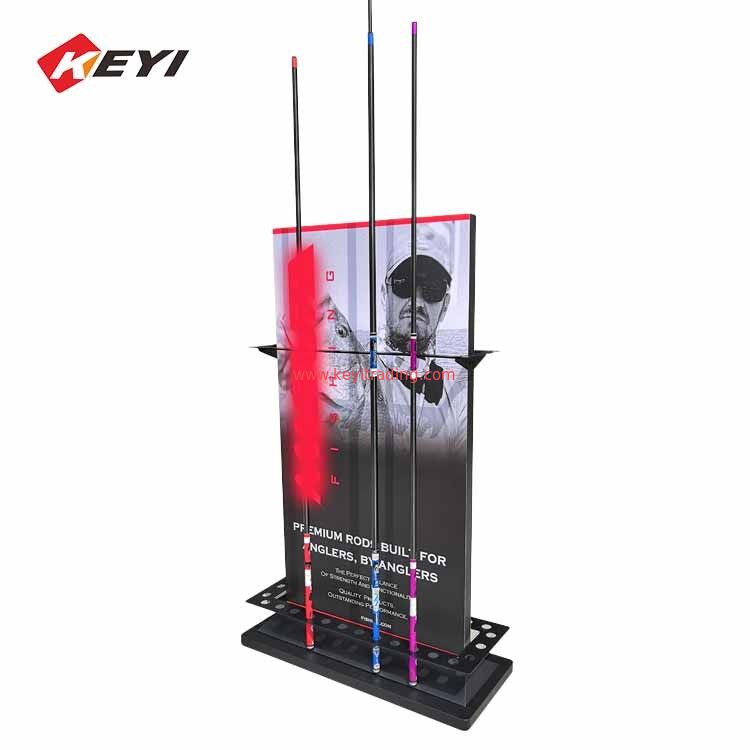 Custom Graphics And Black Metal 24 Fishing Rod Display Stand For Sale