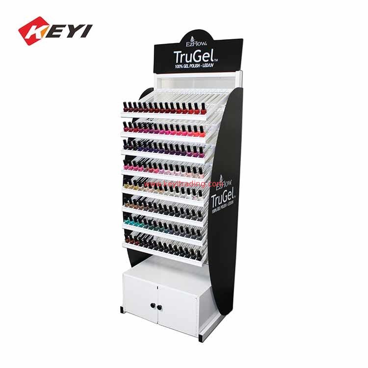 Estante de maquillaje de la tienda personalizada Estante de pintura de uñas de metal Estante con cajón de almacenamiento