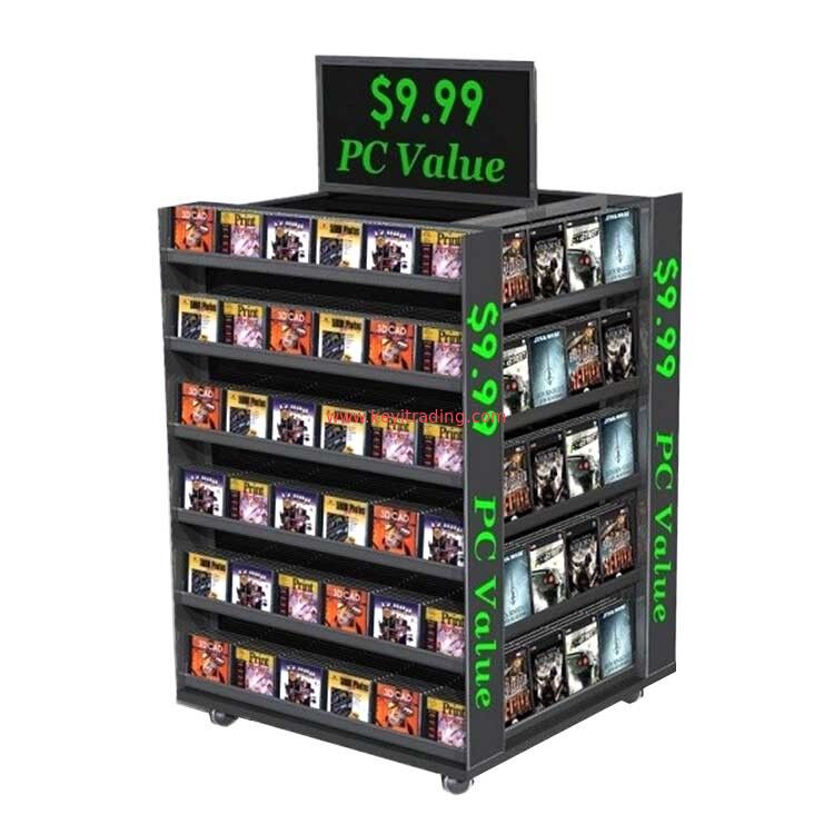 Estante de exhibición de disco de vinilo Cd Dvd de 4 vías con soporte de venta al por menor grande