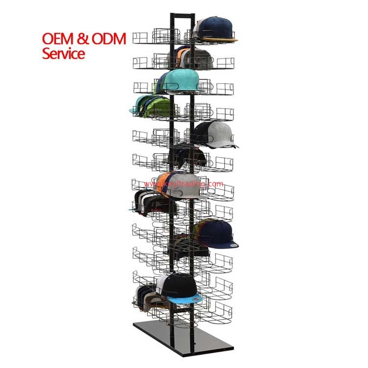 Estante de exhibición echado a un lado doble libre del sombrero del piso de los estantes de la gorra de béisbol del alambre de metal