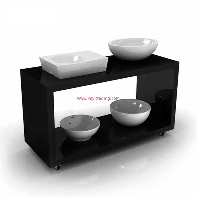 Showroom Metal And Wooden Bathroom Sink Display Rack With Brochure Holder